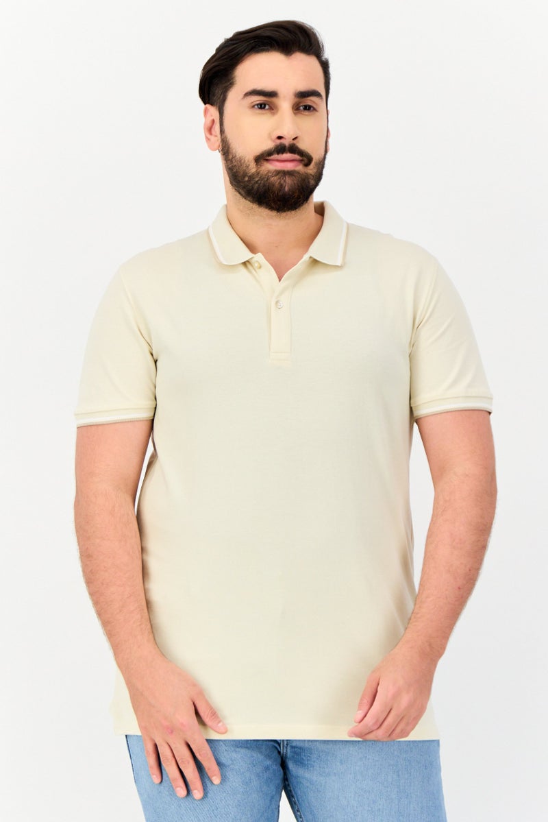 Celio Men Regular Fit Solid Short Sleeve Polo Shirt, Cream - Image 1